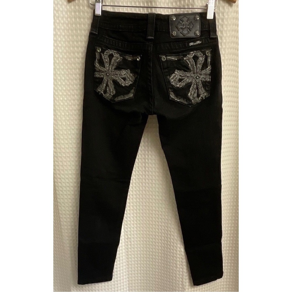 Miss Me Skinny Jeans Rhinestones Studs Embroidered Black Size 25
